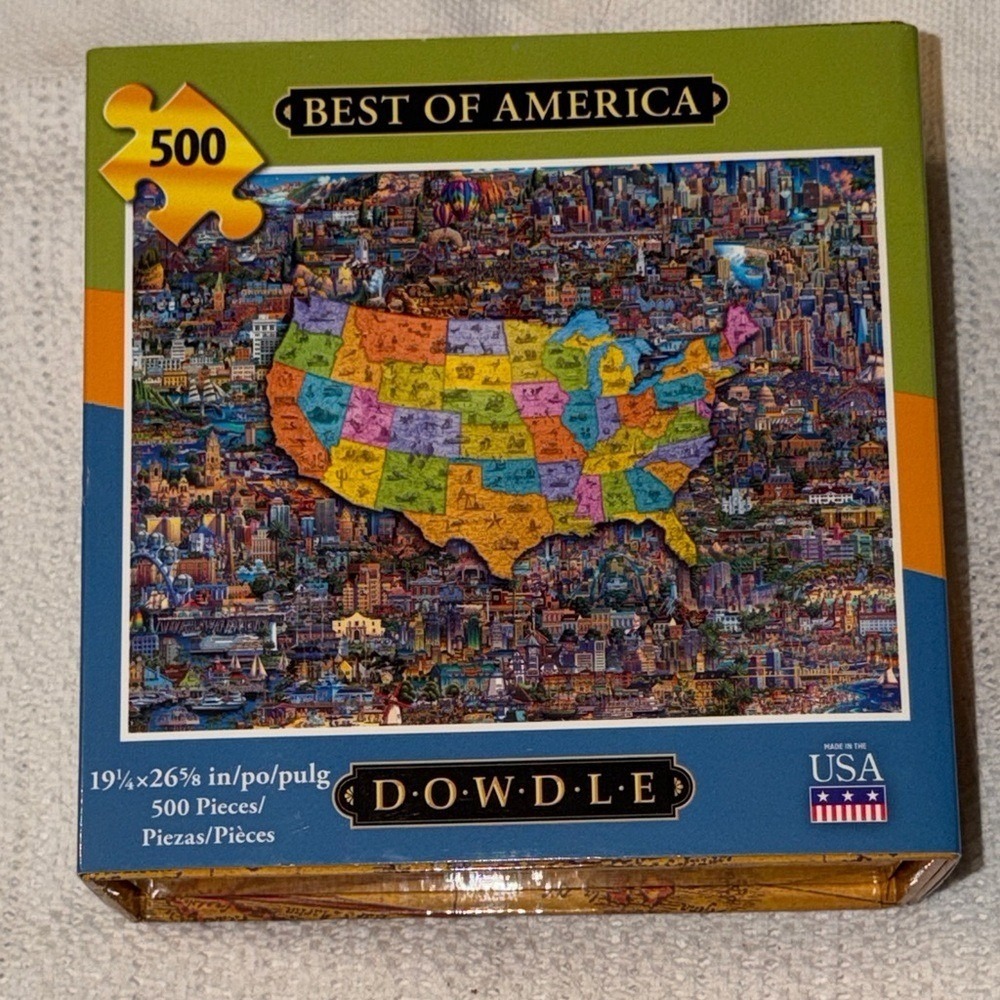 Dowdle Best of America 500 Piece Jigsaw Puzzle Folk Art USA Map Eric Dowdle NEW